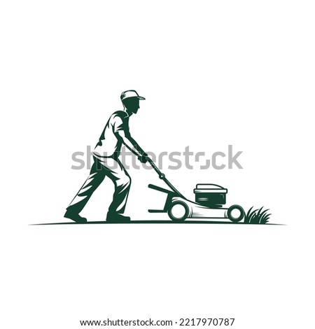 Lawn mower, mowing garder grass service logo.