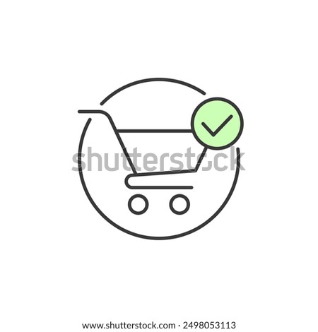 Checkout counter icon. Graphic source for shopping activity purchasing items and make payment at cashier or checkout counter illustrated in shopping chat with green checklist in circle. 