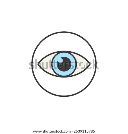 This icon depicts a stylized eye within a circle, representing ophthalmology, eye care, or vision health. The blue iris and black pupil symbolize a focus on eye-related medical and pharmacy services.