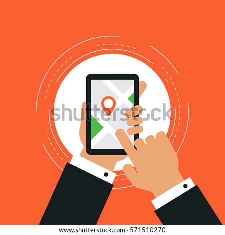 Online mapping and locating on smartphone, GPS navigation flat vector illustration design. Design for web banners and apps