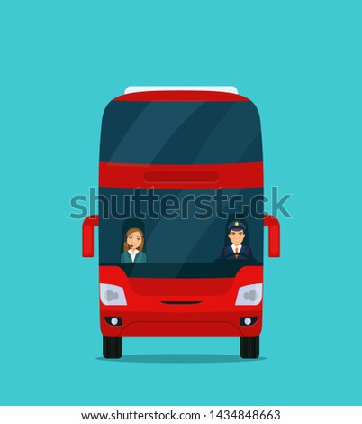 Double-decker excursion bus isolated. Bus with front view. Vector flat style illustration.