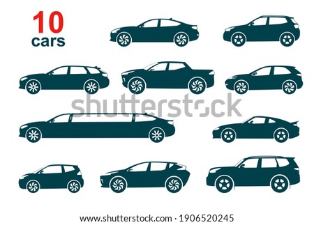 Cars icon set on white background isolated. Vector illustration. 