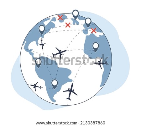 The concept of closing airspace for civil aircraft and canceling flights. Vector illustration.