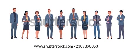 Group of different businesswomen  and businessmen  standing isolated. Corporate office style. Vector flat style cartoon illustration
