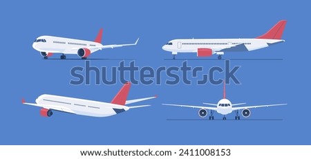 Jet airliner images set. Vector illustration. 