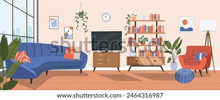 Living room interior. Vector flat  cartoon illustration