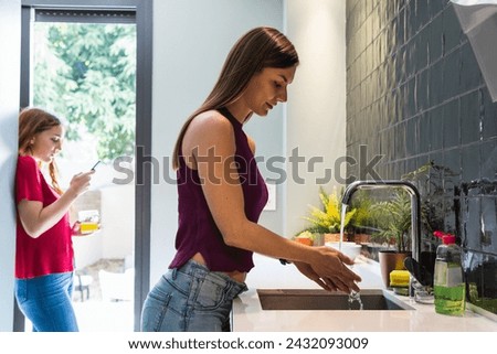 Similar – Image, Stock Photo Woman washing her hands