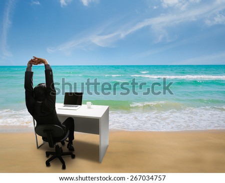 Employee are happy at work, she was reminded of her time to relax at the beach in the summer