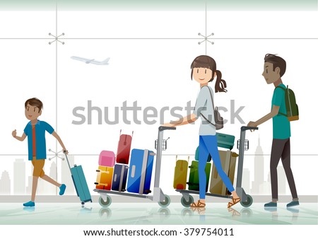 family travelers Traveling abroad .He was dragging luggage to the airport.