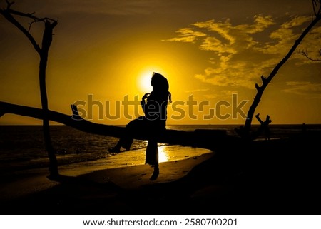 Similar – Foto Bild Reisende Silhouetten betrachten das Meer vom Strand bei Nacht