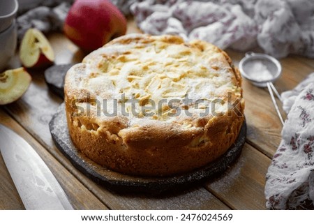 Image, Stock Photo Baking apple pie, recipe step by step. Making of an apple tart isolated on green background