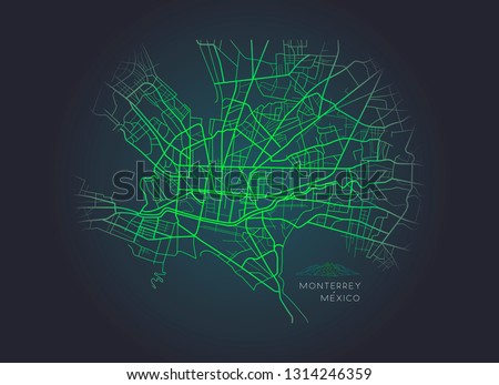 Vector illustration or drawing of the Monterrey Mexico city map
