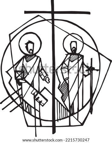 Hand drawn vector illustration or drawing of Saint Peter and Saint Paul
