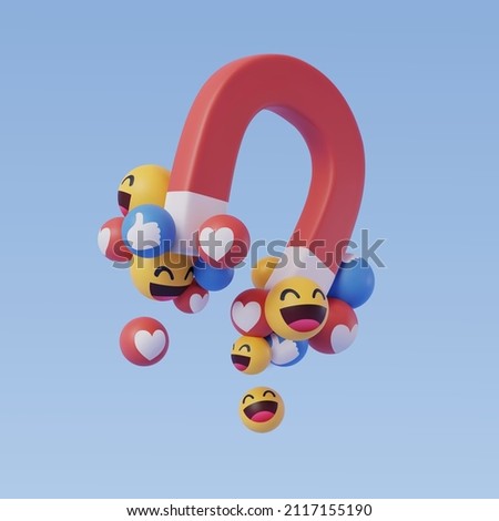 3d vector of Red Horseshoe Magnet with emoticon. marketing and business online strategy, influencer marketing concept.