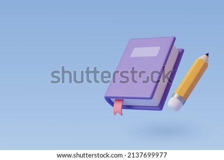 3d Book with Pencil icon for web design isolated, Education and online class concept. Eps 10 Vector.