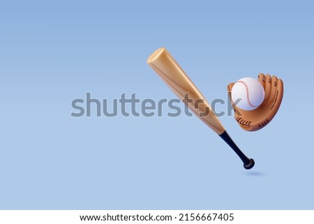 3d Vector Baseball Bat, Ball and Leather Glove, Sport and Game competition concept. Eps 10 Vector.