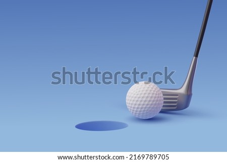 3d Vector Golf and putter getting in to the hole, Sport and Game competition concept. Eps 10.