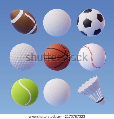 Collection of 3d sport and ball icon collection isolated on blue, Sport and recreation for healthy life style concept. Eps 10 Vector.