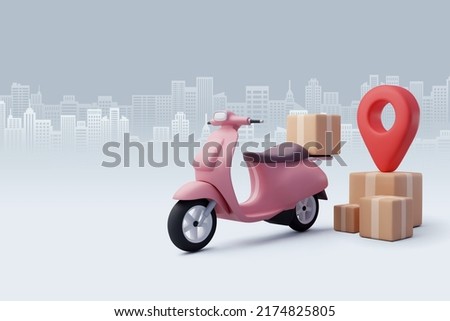 3d Vector Scooter with Box, Delivery Courier service, Time to shopping concept. Eps 10 Vector.