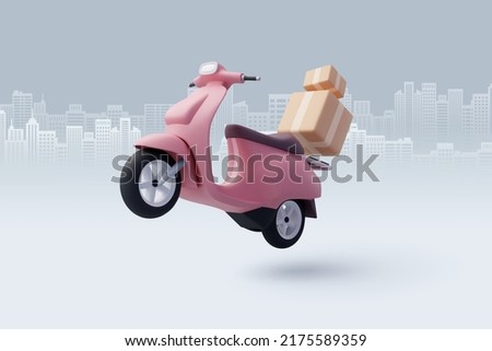 3d Vector Scooter with Box, Delivery Courier service, Time to shopping concept. Eps 10 Vector.