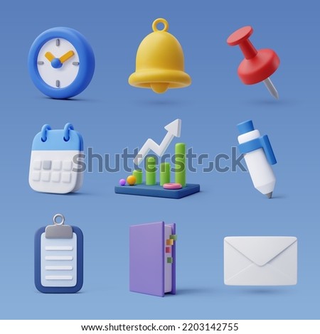 Set of 3d office icon, Business and finance concept. Eps 10 Vector.