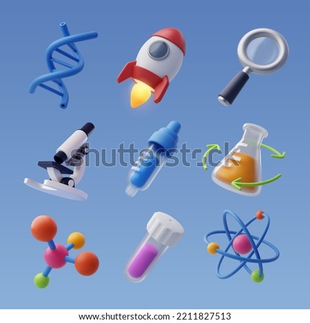 Set of 3d Science icon, Science and technology concept. Eps 10 Vector.