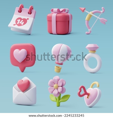 3d Vector icon set of Valentine's day and love anniversary, Valentine's Day Concept. Eps 10.