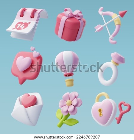3d Vector icon set of Valentine's day and love anniversary, Valentine's Day Concept. Eps 10. Сток-фото © 