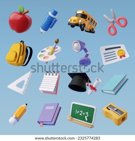 Set of education 3d icons, Back to school concept. Eps 10 Vector.