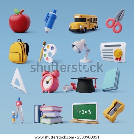 Set of education 3d icons, Back to school concept. Eps 10 Vector.