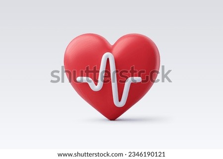 3d Vector Red heart with White pulse line, Heart pulse, Healthy lifestyle, Healthcare and medical concept. Eps 10 Vector.
