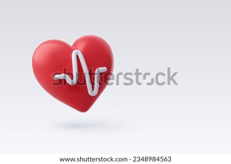 3d Vector Red heart with White pulse line, Heart pulse, Healthy lifestyle, Healthcare and medical concept. Eps 10 Vector.