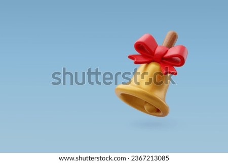 3d Vector Golden bell with a red bow, Merry Christmas and Happy new year concept. Eps 10 Vector.