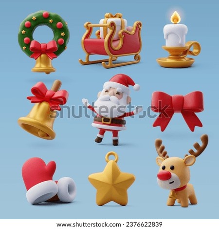 Collection of 3d Christmas icons, Merry Christmas and Happy new year concept. Eps 10 Vector.