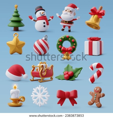 Collection of 3d Christmas icons, Merry Christmas and Happy new year concept. Eps 10 Vector.