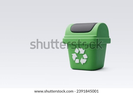 3d Vector Green Trash bin or basket, Recycling icon, Office and Business concept. Eps 10 Vector.