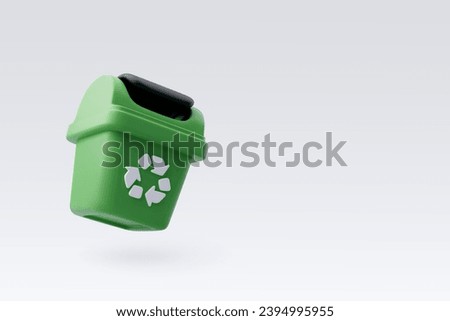 3d Vector Green Trash bin or basket, Recycling icon, Office and Business concept. Eps 10 Vector.