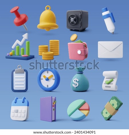 Set of 3d office icon, Business and finance concept. Eps 10 Vector.