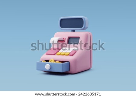 3d Vector Cash machine, Cash register with Gold coin, Financial services, Business and financial concept. Eps 10 Vector.