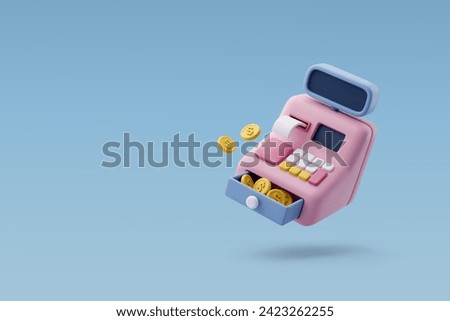 3d Vector Cash machine, Cash register with Gold coin, Financial services, Business and financial concept. Eps 10 Vector.
