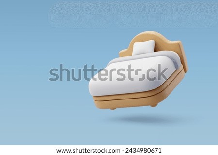 3d Vector Single wooden bed with white bedsheet, Furniture and hotel booking concept. Eps 10 Vector.