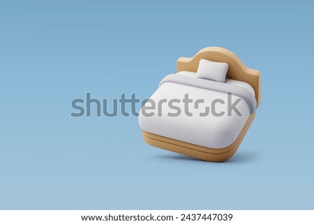 3d Vector Single wooden bed with white bedsheet, Furniture and hotel booking concept. Eps 10 Vector.