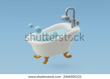 3d Vector Bathtub with soap bubbles, Furniture and hotel booking concept. Eps 10 Vector.