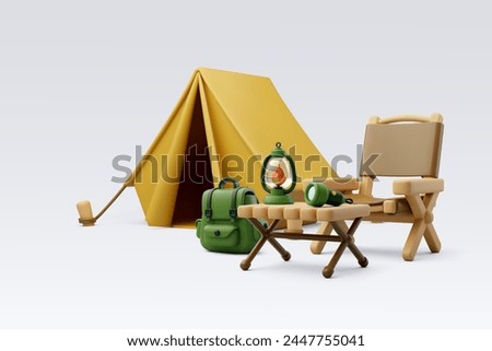 Collection of camping 3d icon travel and picnic adventure concept. Eps 10 Vector 