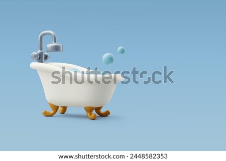 3d Vector Bathtub with soap bubbles, Furniture and hotel booking concept. Eps 10 Vector.