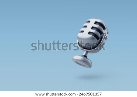 3d Vector Silver metal microphone, Music, Karaoke, Entertainment equipment concept. Eps 10 Vector.