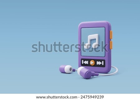 3d Vector Mp3 player and earphones, Music, Record players, Entertainment equipment concept. Eps 10 Vector.