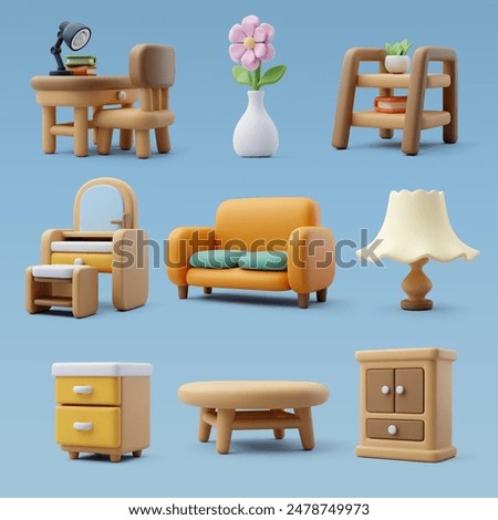 3d collection icon set of Wooden furniture, Home and decoration concept. Eps 10 Vector.