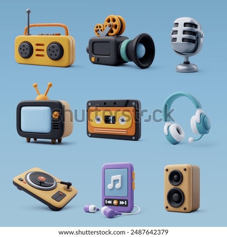 3d colllection of home entertainment icon, Entertainment movie and music equipment concept. Eps 10 Vector.