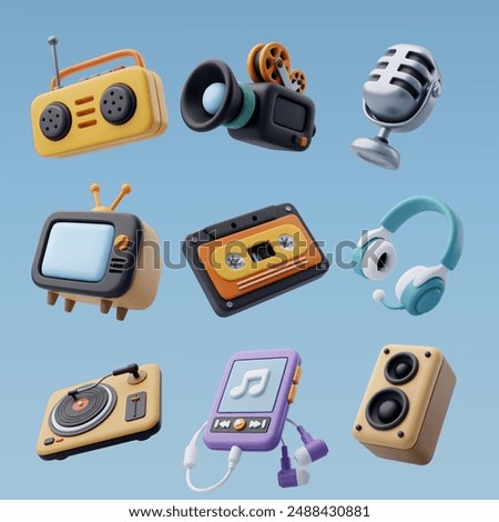 3d colllection of home entertainment icon, Entertainment movie and music equipment concept. Eps 10 Vector.